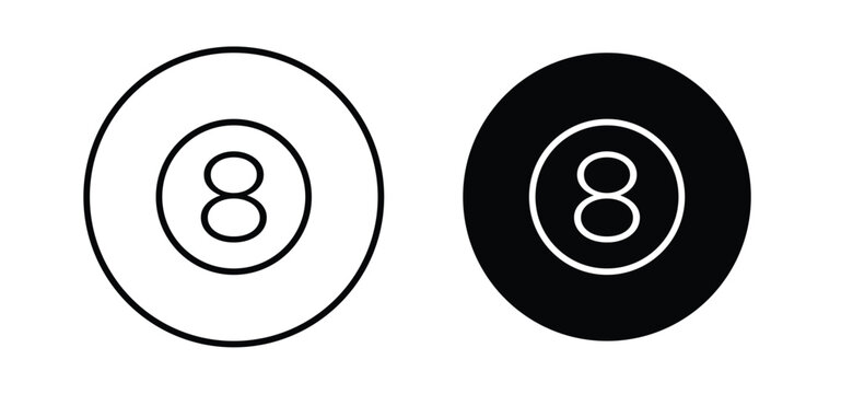 Pool 8 ball vector icon set black filled and outlined style.