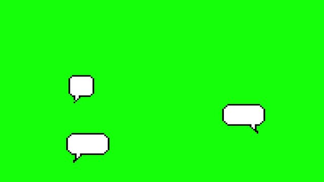 Pixel art style empty chat speech bubble animation on chroma key green screen background, 4k loopable video resolution.