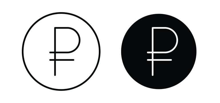 Ruble vector icon set black filled and outlined style.