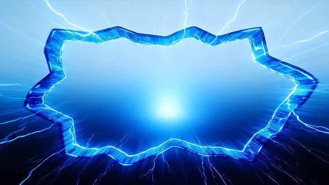 Blue lightning forming irregular frame structure with central bright point