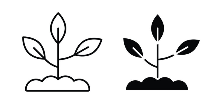 Seedling vector icon set black filled and outlined style.