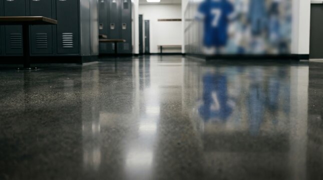 Reflections on Polished Floor in Modern Sports Locker Room