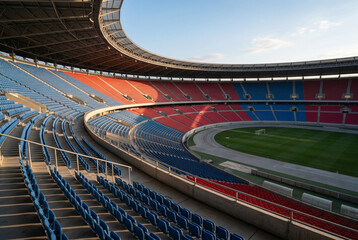 Fototapeta premium Large modern empty sports stadium arena with red and blue seating