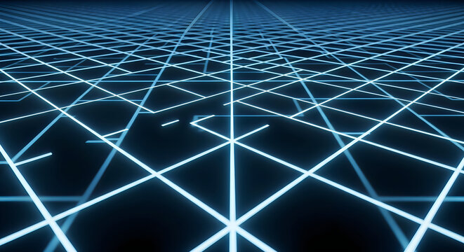 Blue neon grid lines on dark background