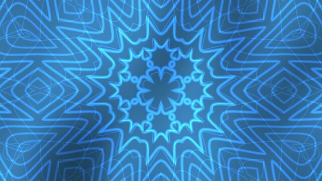 Abstract Blue Mandala Pattern with Glowing Geometric Lines and Symmetrical Star Shape for Digital Background, Wallpaper, and Modern Graphic Design