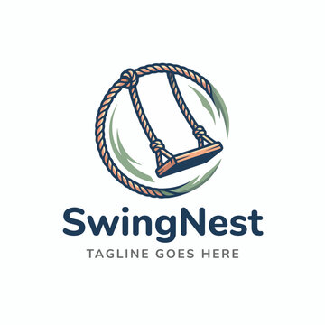 rope swing tire with playful outdoor elements for recreation adventure park camping family fun logo design