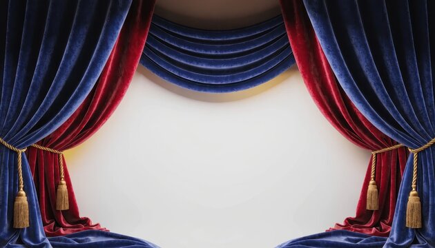 A close up view of luxurious blue velvet fabric with rich red detailing and smooth texture