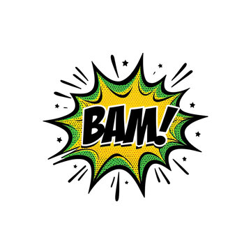 Vibrant comic style explosion graphic with bold impactful bam text for dynamic visual effects and energetic designs