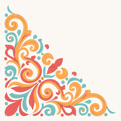 Fototapeta premium Ornate Corner Flourish with Swirls and Leaves