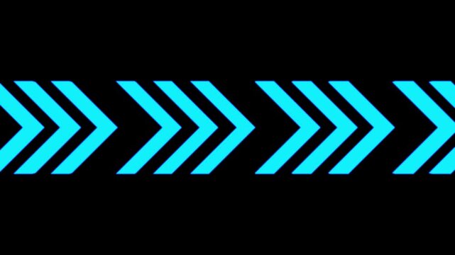 Cyan Neon Glowing Chevrons Moving Backward in a Kinetic Animation