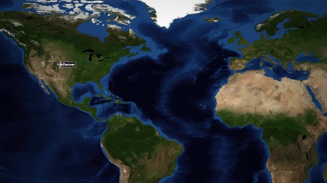 Animated Flight Map Showing Airplane Route From Denver To Copenhagen