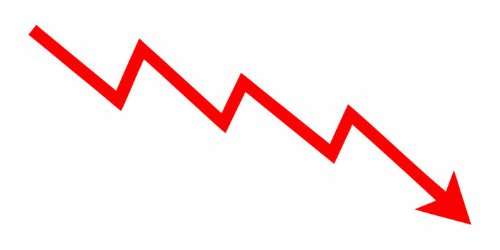 Red jagged arrow pointing downward flat vector illustration on white background