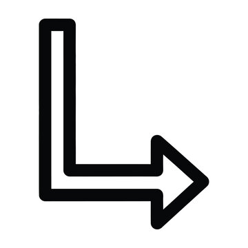 Black L Shaped Arrow Icon Pointing Right Isolated on a Simple White Background