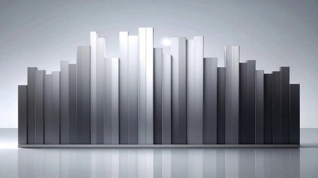 Metallic, vertical, block structure, reflecting, minimalist design, gray gradient