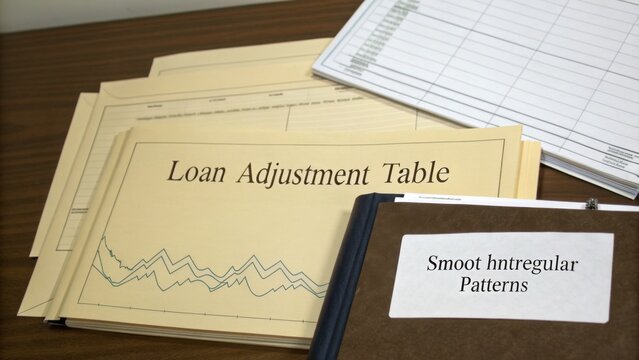 Detailed Loan Adjustment Table with Charts and Smoot Hntregulr Patterns Document on Wooden Surface for Financial Analysis