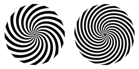 Hypnotic spiral optical illusion vector illustration set isolated on white background psychedelic swirl circular graphic element for design layout © AMELIA