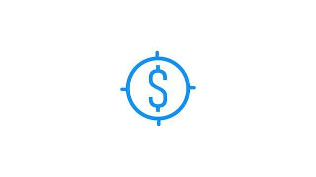 Dollar icon with white circle animation on black background.