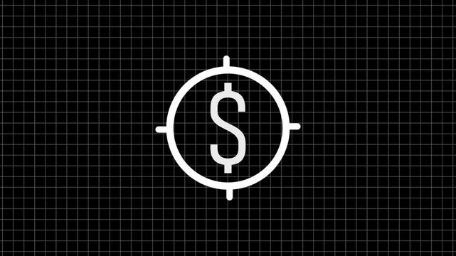 Dollar icon with white circle animation on black background.