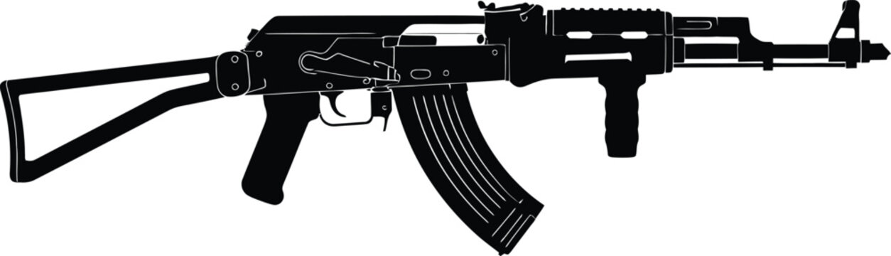 Detailed illustration of an assault rifle with magazine attached  side view