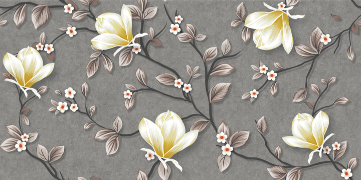 seamless pattern with flowers autumn leaves on the ground.