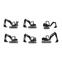 Excavator Bucket Attachment Glyph Icon Set Professional excavator bucket attachments and earthmoving equipment icon collection for construction projects. © Alamin