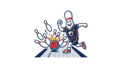 Bowling Pin Mascot Character Striking Pins Illustration © Mangkat