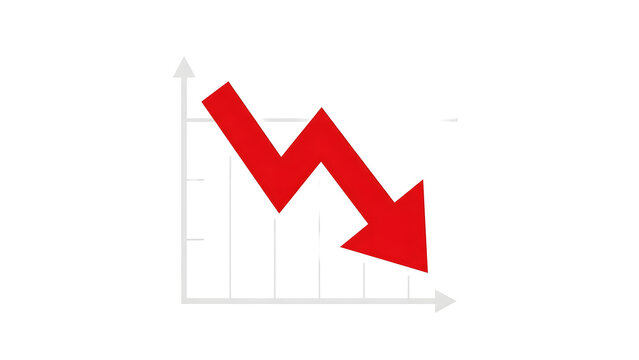 Zigzag downward arrow symbol. Red declining trend indicator. Falling graph direction icon