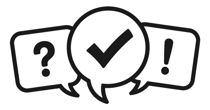 Speech bubbles with question mark check mark and exclamation point vector illustration isolated on white background feedback support elements