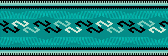 Geometric textile decorative pattern vector illustration design featuring floral motifs in teal, turquoise, and white with cross-stitch style for fabric, embroidery, and cultural art resources © Hassan