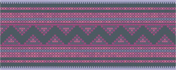 Geometric textile decorative pattern vector illustration design featuring floral motifs in teal, turquoise, and white with cross-stitch style for fabric, embroidery, and cultural art resources © Hassan