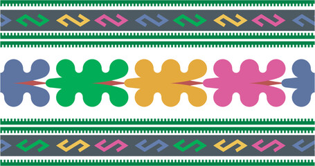Geometric textile decorative pattern vector illustration design featuring floral motifs in teal, turquoise, and white with cross-stitch style for fabric, embroidery, and cultural art resources © Hassan