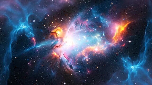 A vibrant nebula glows with brilliant light in the deep darkness of outer space