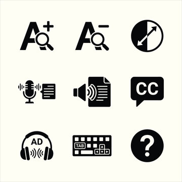 Black web accessibility icons set for UI UX design vector