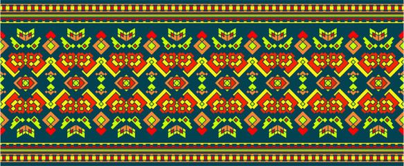 Geometric textile decorative pattern vector illustration design featuring floral motifs in teal, turquoise, and white with cross-stitch style for fabric, embroidery, and cultural art resources © Hassan