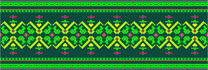 Geometric textile decorative pattern vector illustration design featuring floral motifs in teal, turquoise, and white with cross-stitch style for fabric, embroidery, and cultural art resources © Hassan