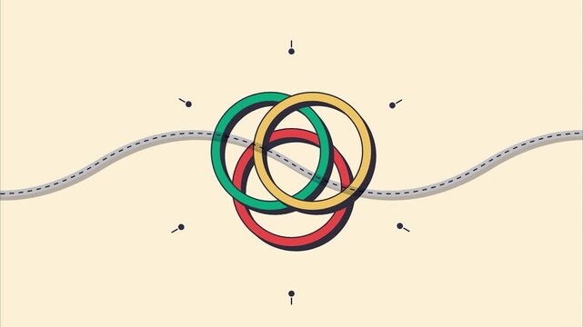 Interlocking Colorful Rings Moving Along a Wavy Path Minimalist Flat Motion Design Dynamic Motion Graphics for Business Concepts of Unity Synergy and Progress