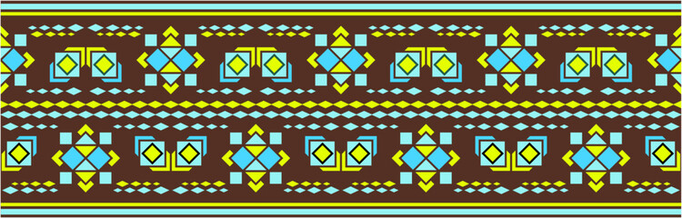 Geometric textile decorative pattern vector illustration design featuring floral motifs in teal, turquoise, and white with cross-stitch style for fabric, embroidery, and cultural art resources © Hassan