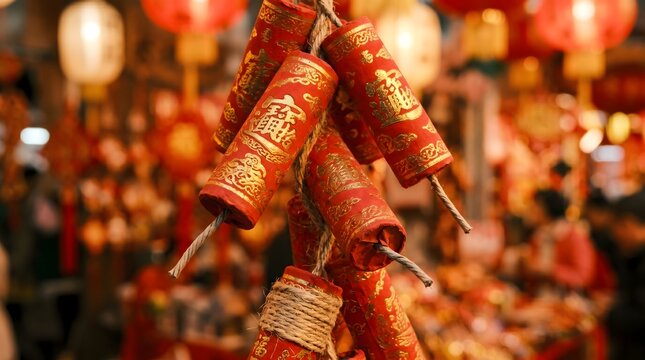 Traditional Chinese New Year red firecrackers 