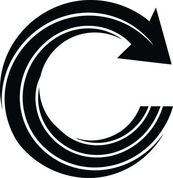 Black circular arrow symbol with white outline pointing right  refresh icon