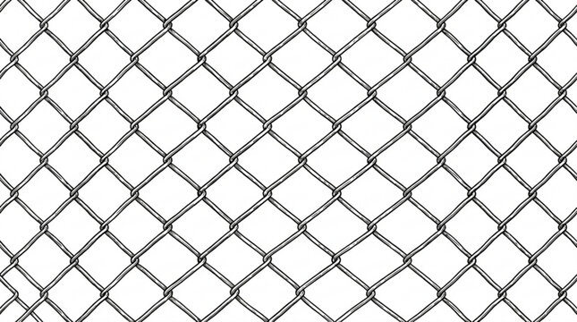 Chain link fence pattern with metal mesh on white background