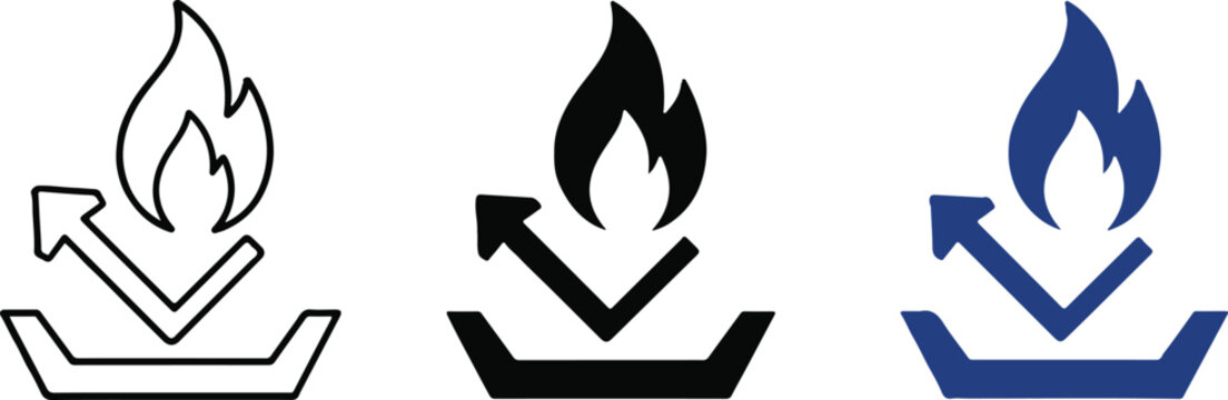 Set of heat resistant icons, flame symbol with arrow, vector illustration