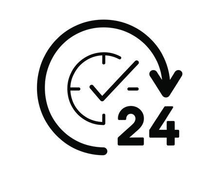 Twenty four hours open service clock line icon vector illustration isolated on white background active support time graphic elements