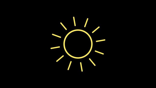 Animated sun icon with spinning rays for weather forecast concept on isolated transparent or alpha channel background, 4k motion graphic.