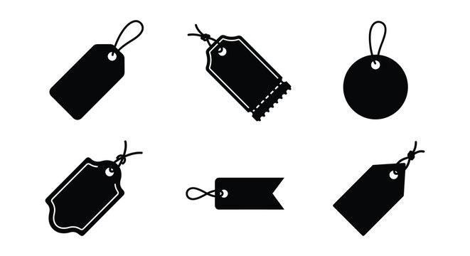 Black Silhouette Price Tags With Strings Vector Illustration