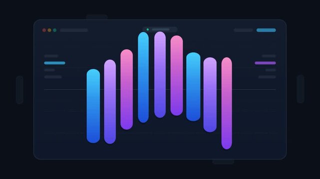 Animated data visualization bar chart with blue and pink gradients on a dark digital UI screen
