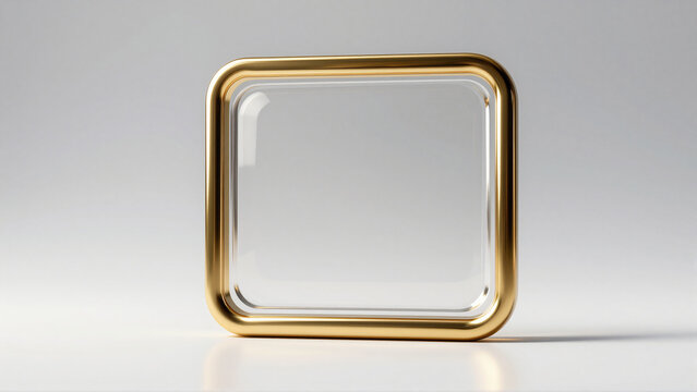 Modern blank glass square button with golden frame 3d render
