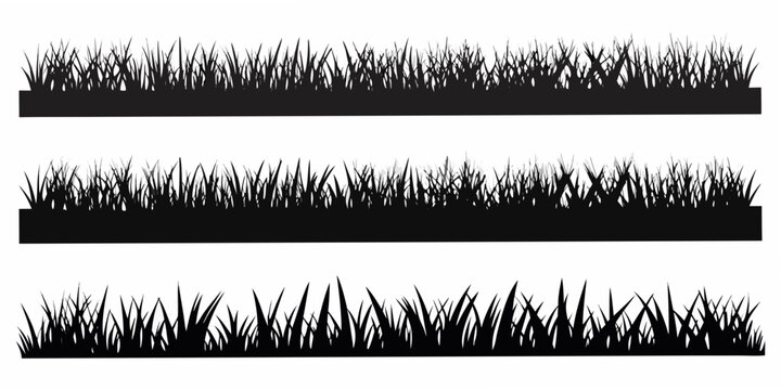 Grass blade silhouettes against a white background three variations