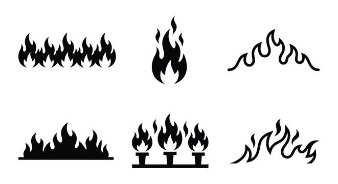 Flame Silhouettes Black Vector Graphics On White Background