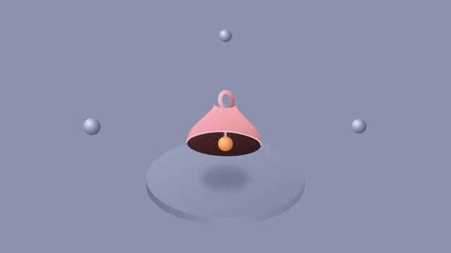 3D pink notification bell ringing as an alert icon on an abstract background with floating spheres
