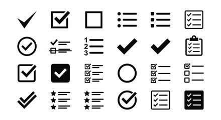 Checkmark And List Icons Flat Vector Symbols On White Background © nurjahan